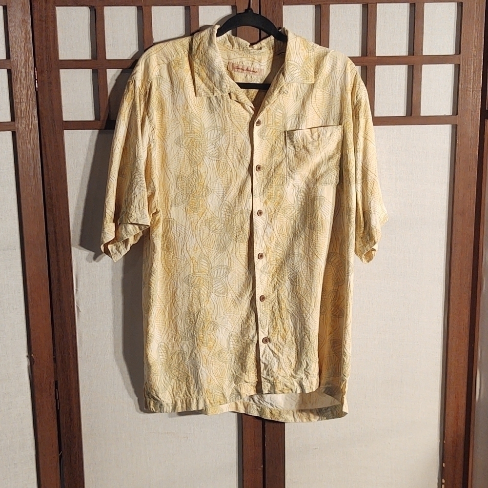 Tommy Bahama Green Hawaiian Floral Silk Shirt Sz L
